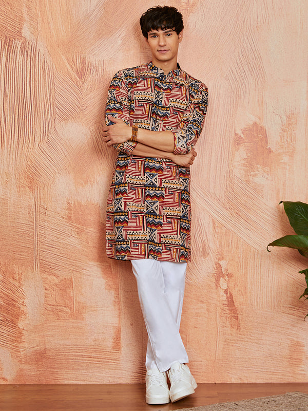 Men's Multi Color Cotton  Kurta And Pyjama Set